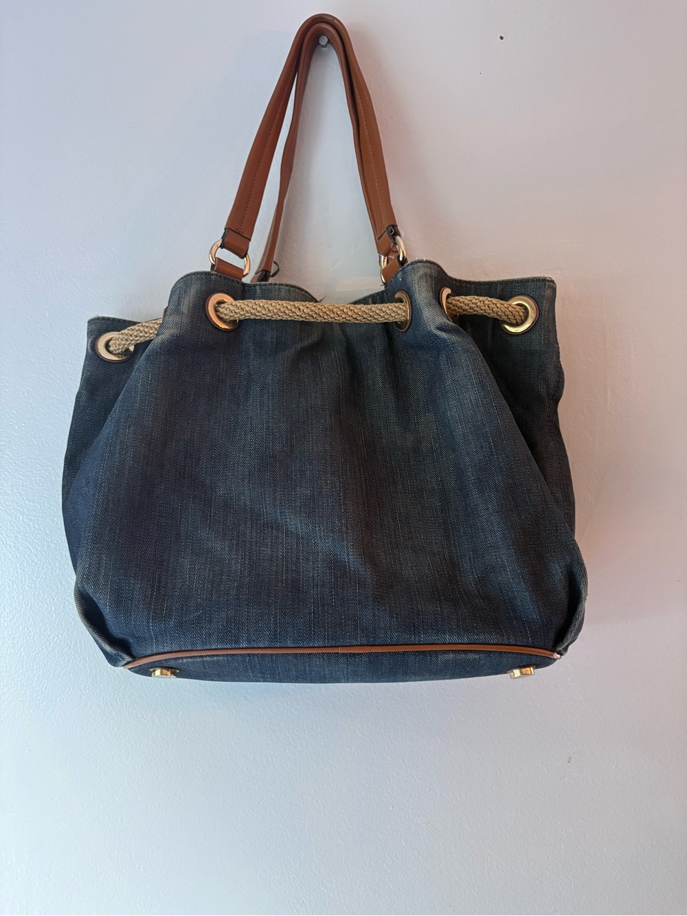 Michael Kors Marina Denim Tote with Tan Leather Trim - Picture 2 of 5